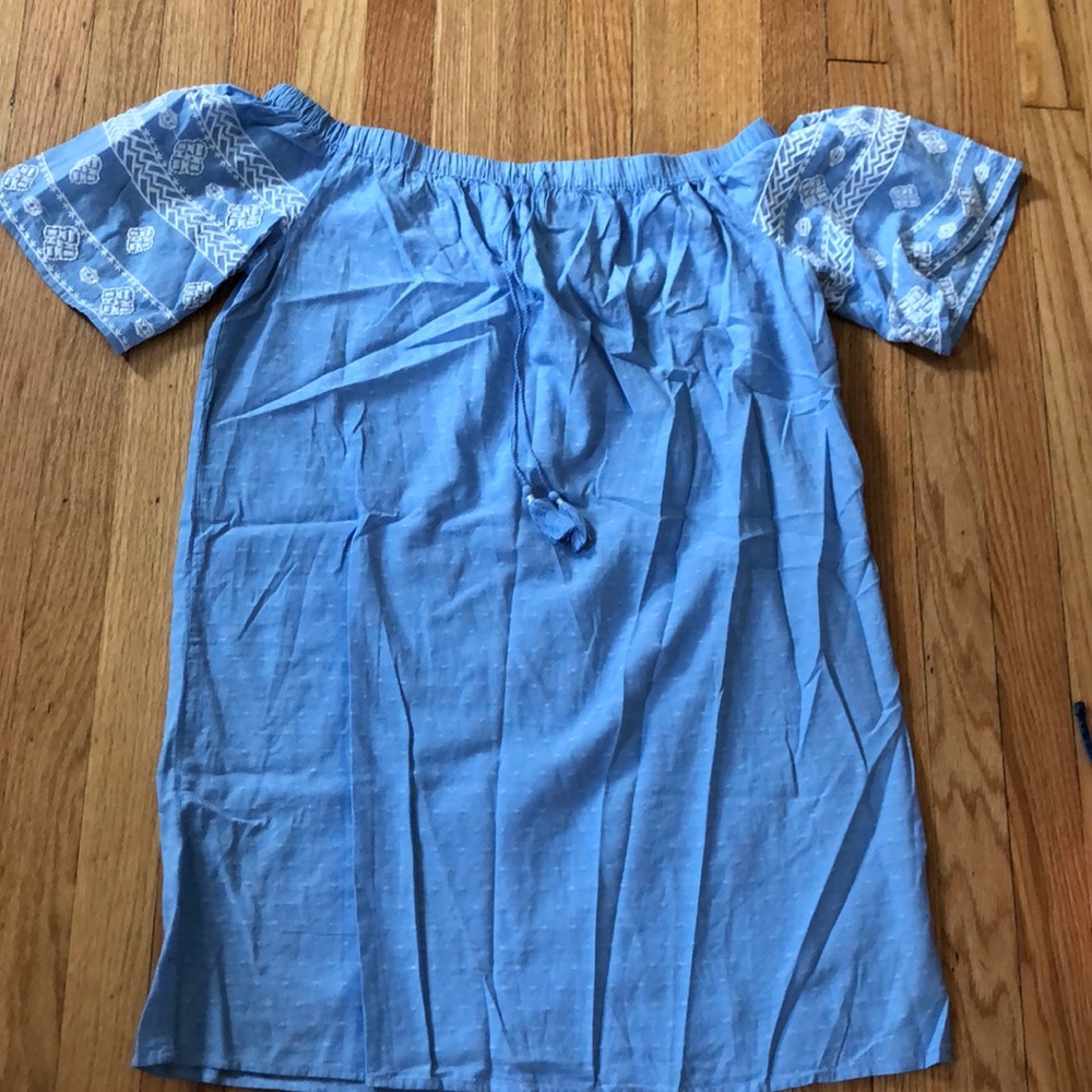 Light denim blue off the shoulder dress